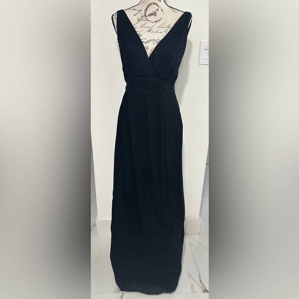Calvin Klein Black Pleated Maxi Silk Lined Smooth Waistband Sleeveless Gown 8